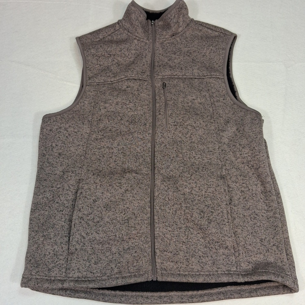George Sweater Fleece Vest Men Large Brown Heather Sherpa Lined Full Zip CF20355
